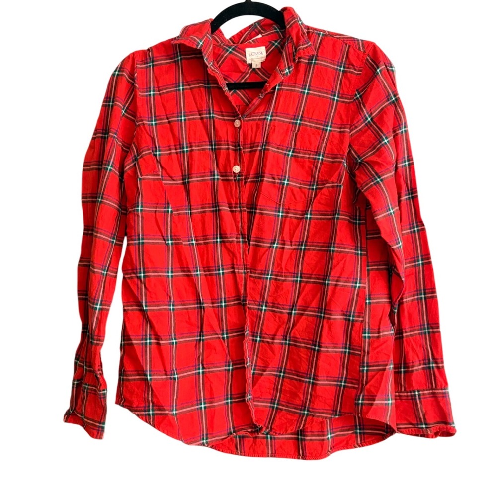 J Crew Red Plaid Button Down Long Sleeve Shirt Women's Size Small